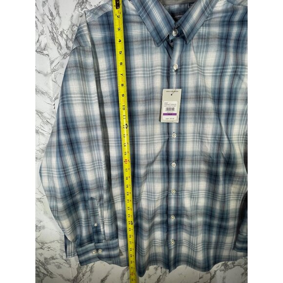 Van Heusen Mens Essential Shadow Plaid Long Sleeve Button-Down Shirt Blue - Picture 6 of 14
